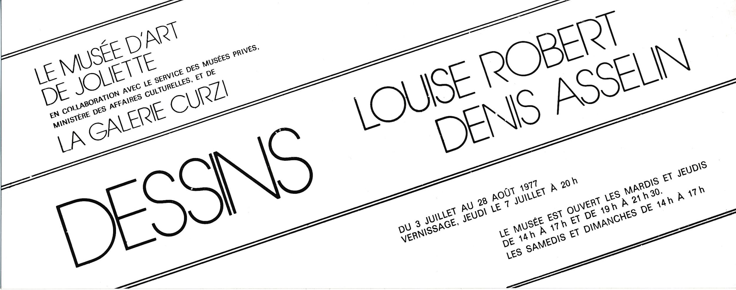 Carton d’invitation de l’exposition Dessins. Louise Robert Denis Asselin, Musée d'art de Joliette, 1977.