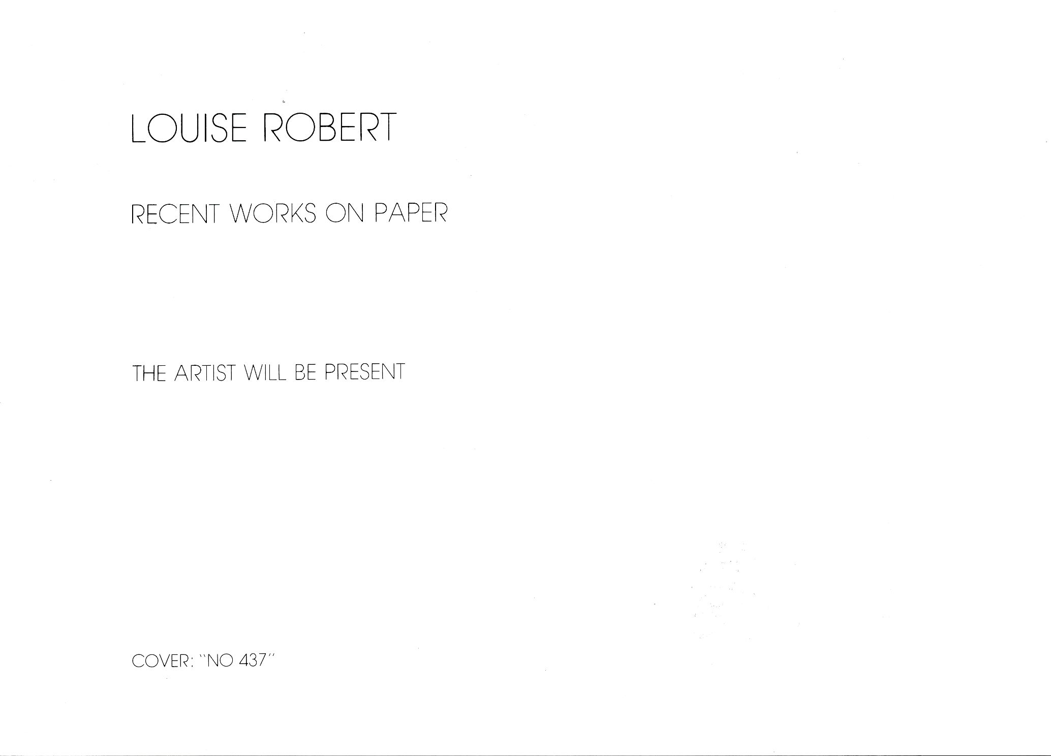 Carton d’invitation de l’exposition Louise Robert. Recent Works on Paper, Quebec House Gallery, Rockefeller Center, New York, 1983. Intérieur.