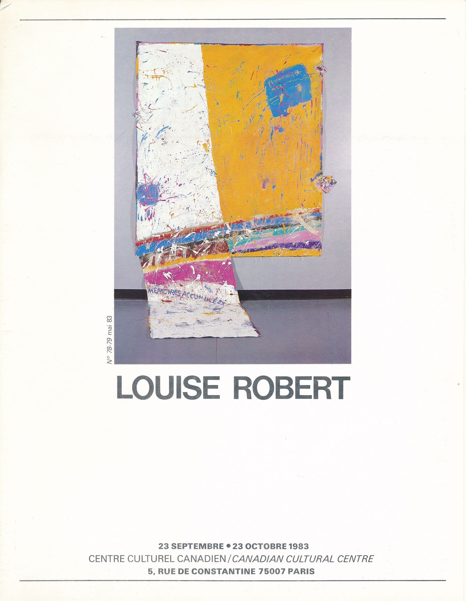 Couverture de l’opuscule de l’exposition Louise Robert au Centre culturel canadien à Paris, 1983. Texte de René PAYANT, « L’excès ».