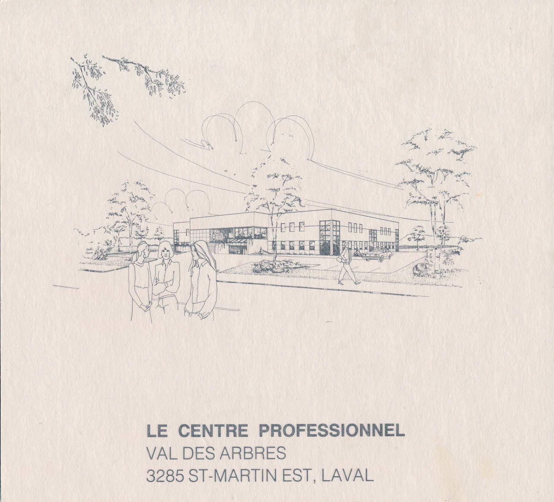 Carton d’invitation de l’exposition [Espaces réservés], Le Centre professionnel Val des Arbres, Laval, 1986. Recto.