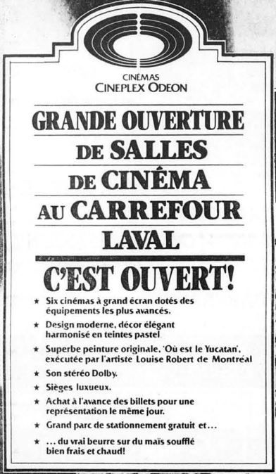 Encart publicitaire paru dans La Presse (Montréal), 6 septembre 1986, p. E-24.