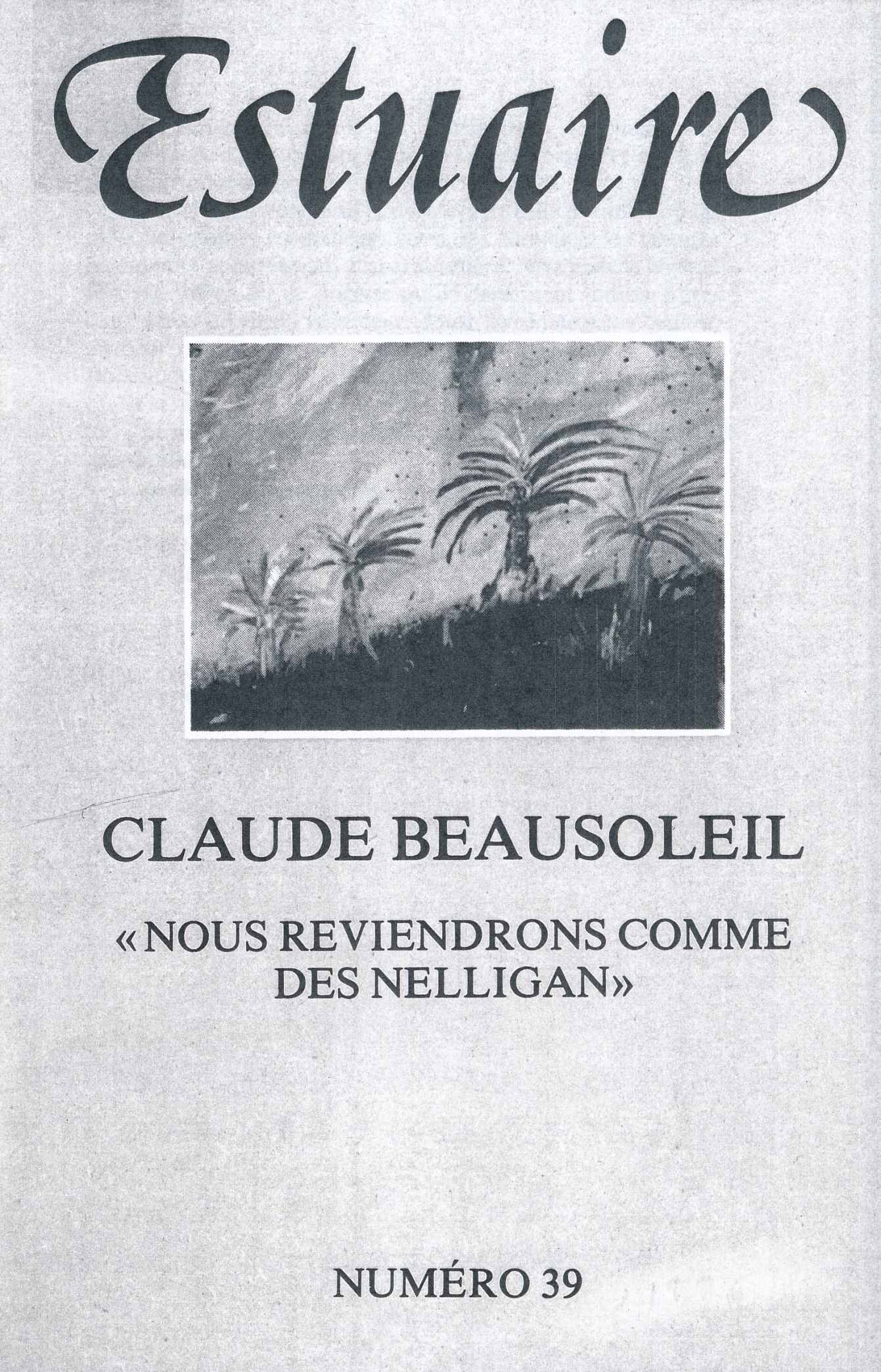 Couverture du périodique Estuaire (Montréal), n° 39, 1986.