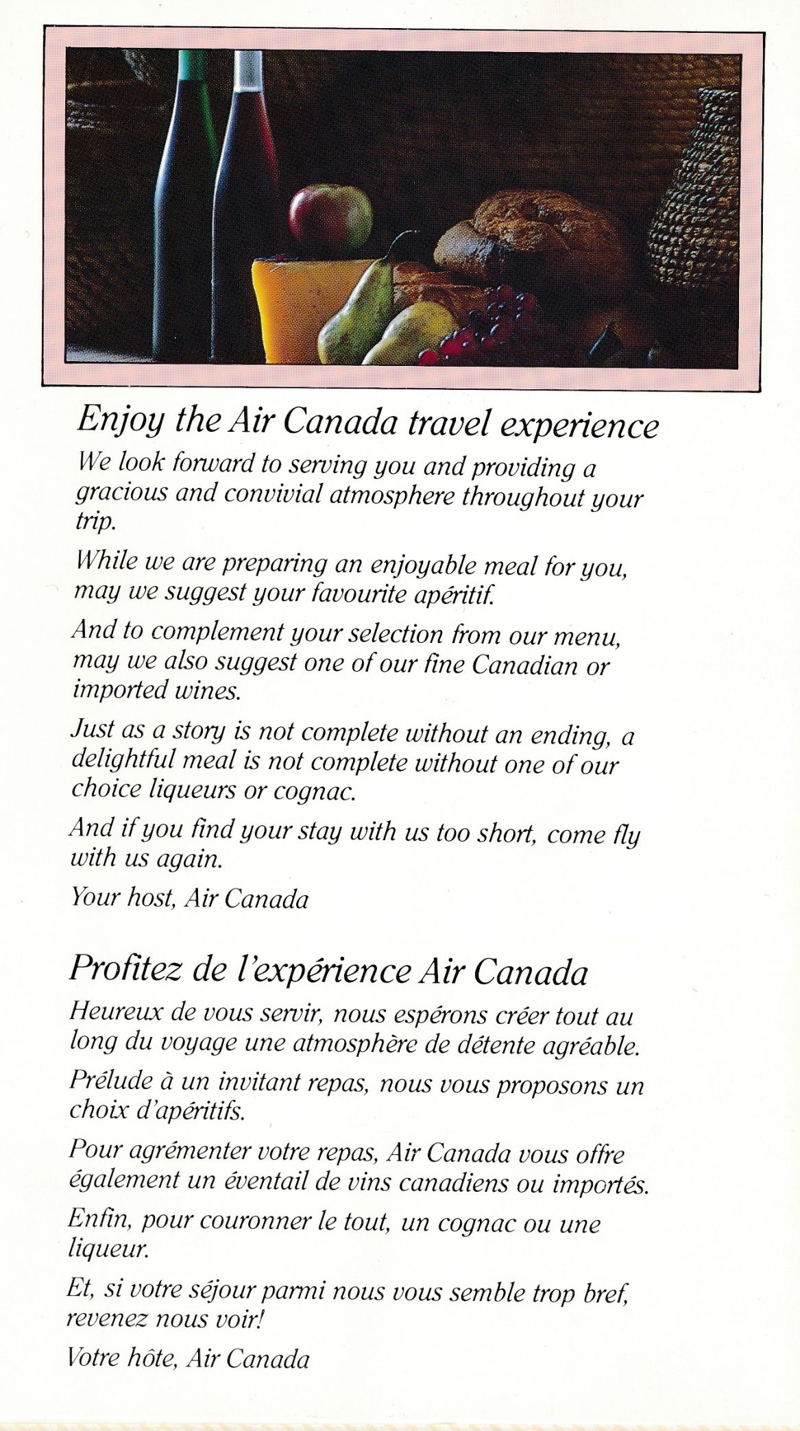 Menu classe Affaires Air Canada, [1989].