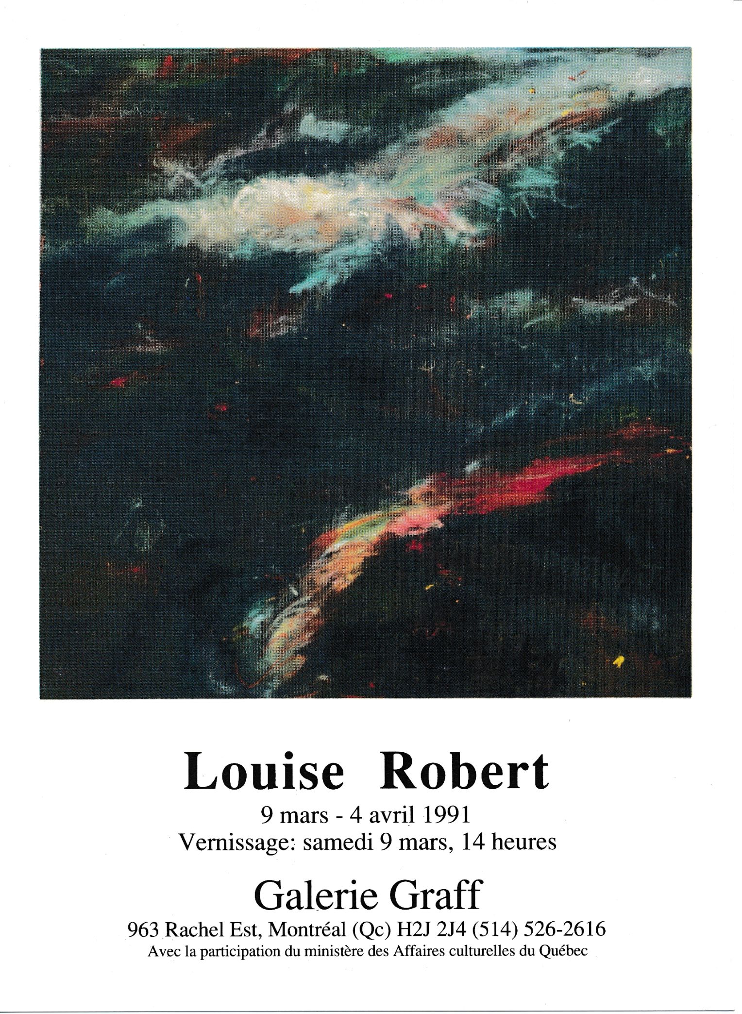 Carton d’invitation de l’exposition Louise Robert, Galerie Graff, Montréal, 1991.